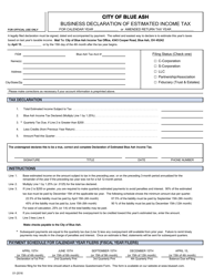 Document preview: Business Declaration of Estimated Income Tax - City of Blue Ash, Ohio