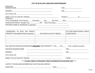 City of Blue Ash Landlord Questionnaire - City of Blue Ash, Ohio, Page 2