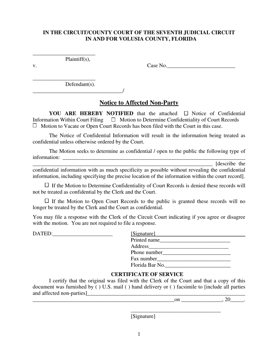 Notice to Affected Non-party - Volusia County, Florida, Page 1