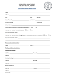 Form CL-0479-1108 &quot;Volunteer/Intern Application&quot; - Volusia County, Florida