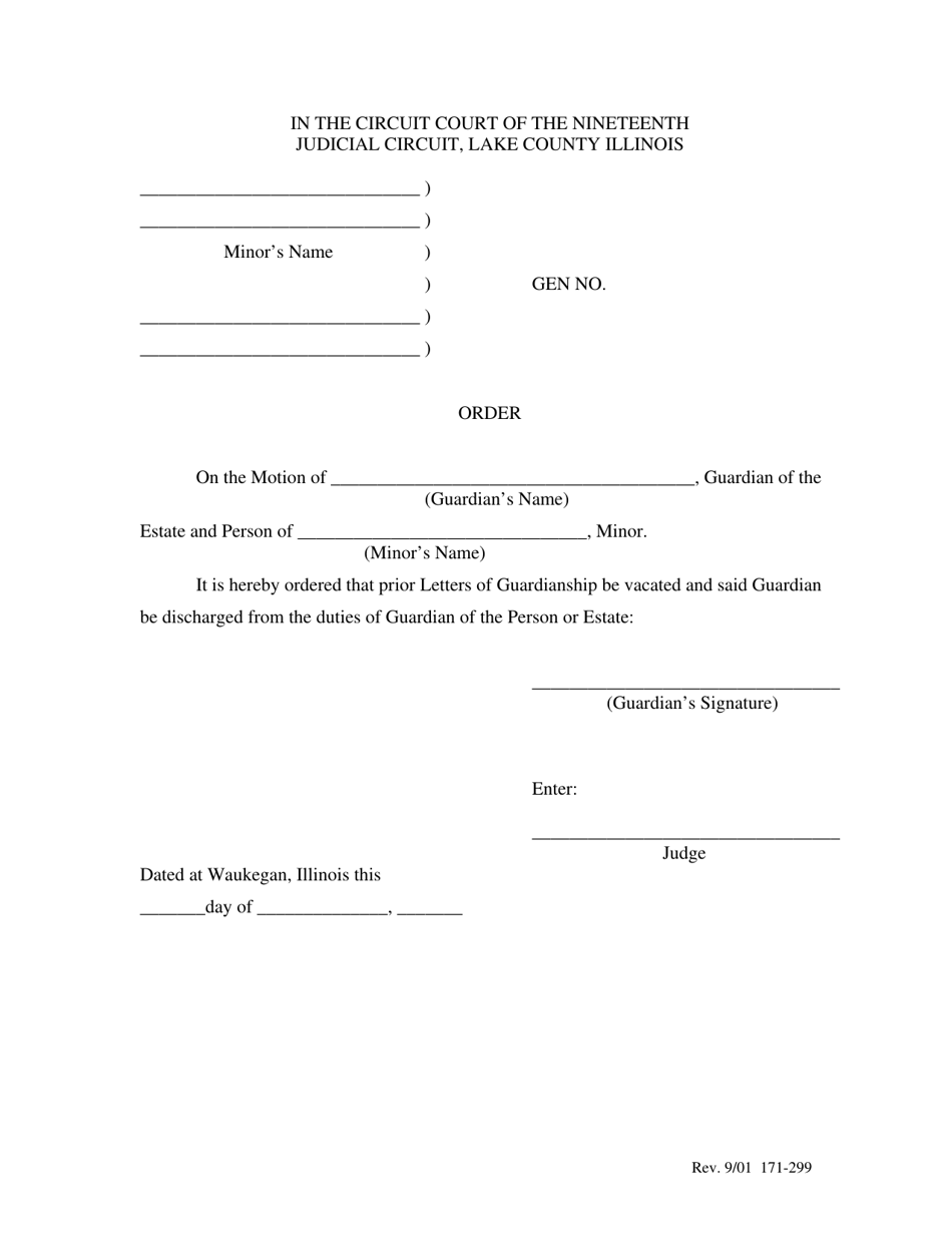 Form 171-299 Order Vacating Guardianship - Lake County, Illinois, Page 1