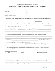 Document preview: Form 171-210 Petition for Appointment of Temporary Guardian for Disabled Person - Lake County, Illinois