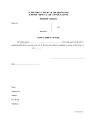 Document preview: Form 171P-9 Renunciation of Will - Lake County, Illinois