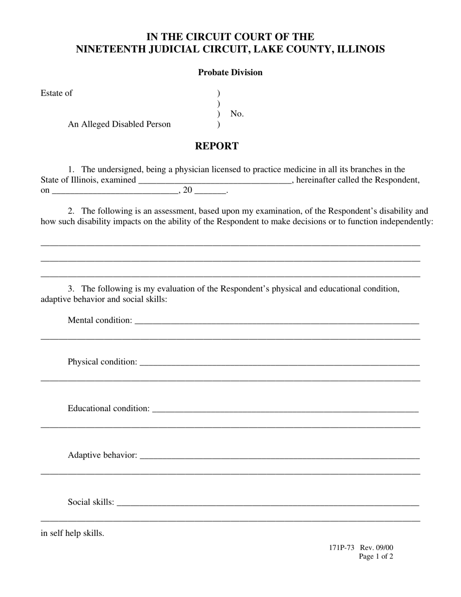 Form 171P-73 Report (Medical) - Lake County, Illinois, Page 1