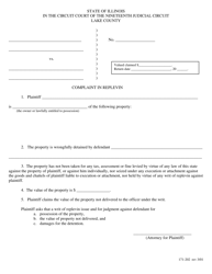 Document preview: Form 171-202 Complaint in Replevin - Lake County, Illinois