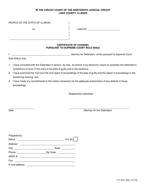 Form 171-454  Printable Pdf