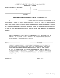 Form 171-276A Waiver of Jury and Request for Bench Trial - Lake County, Illinois (English/Spanish), Page 2