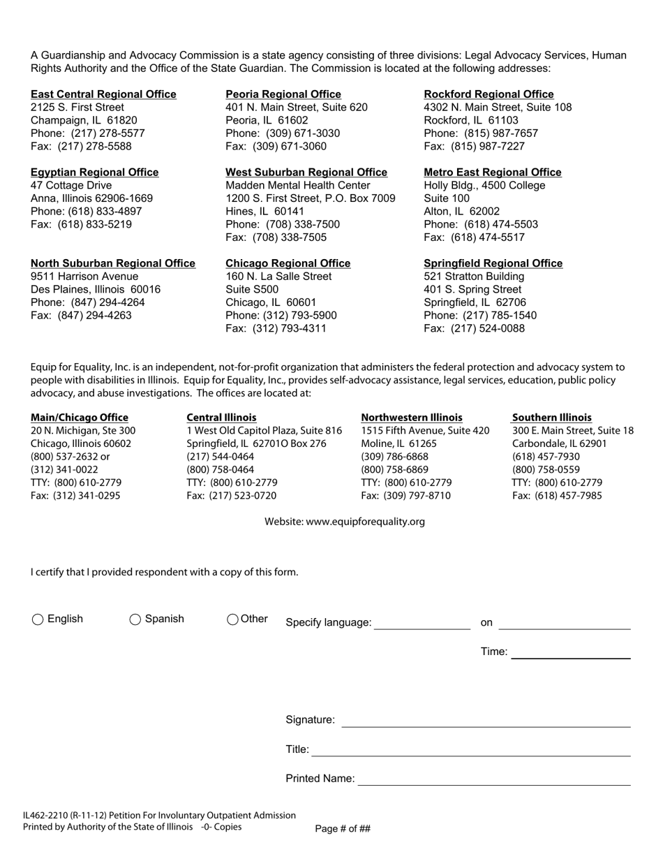 Form IL462-2210 Petition for Involuntary Outpatient Admission - Illinois, Page 5