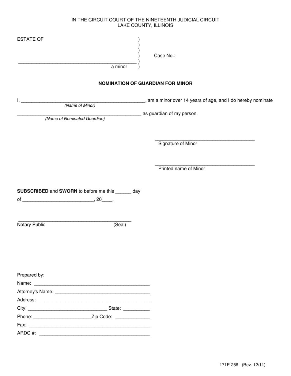 Form 171P-256 Nomination of Guardian for Minor - Lake County, Illinois, Page 1