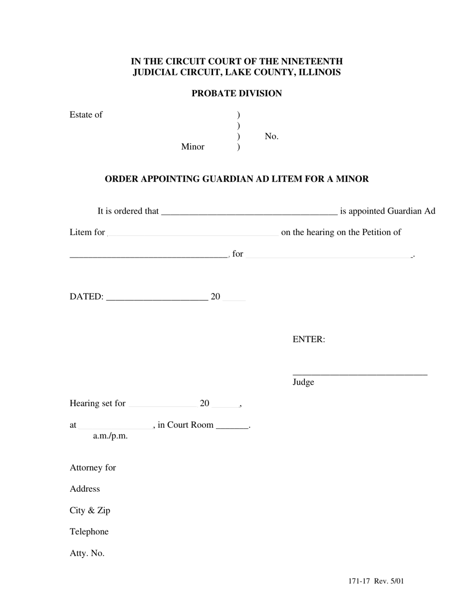 Form 171-17 Order Appointing Guardian Ad Litem for a Minor - Lake County, Illinois, Page 1