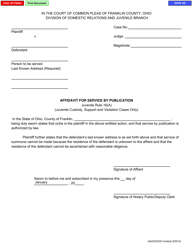 Form E5232/5240 &quot;Affidavit for Service by Publication (Juvenile Custody, Support and Visitation Cases Only)&quot; - Franklin County, Ohio