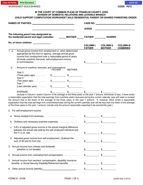 Form 21 (E5360)  Printable Pdf