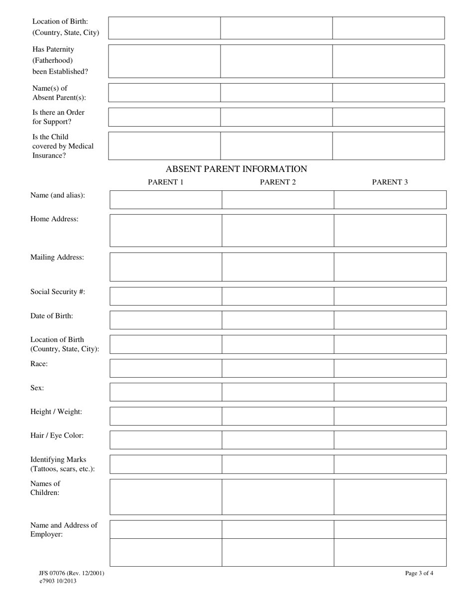 Form JFS07076 (E7903) Application for Child Support Services Non-public Assistance Applicant / Recipient - Franklin County, Ohio, Page 3