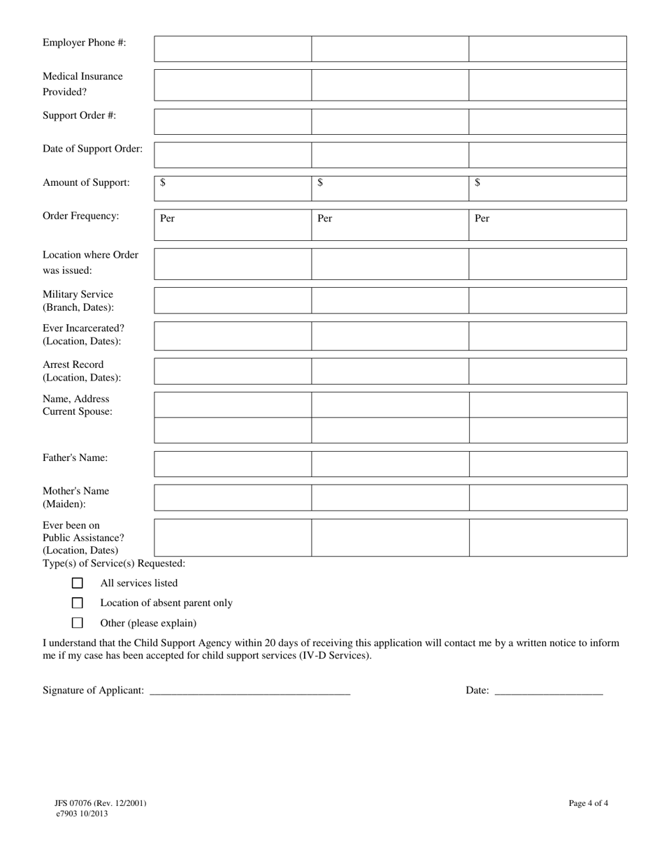 Form JFS07076 (E7903) Application for Child Support Services Non-public Assistance Applicant / Recipient - Franklin County, Ohio, Page 4