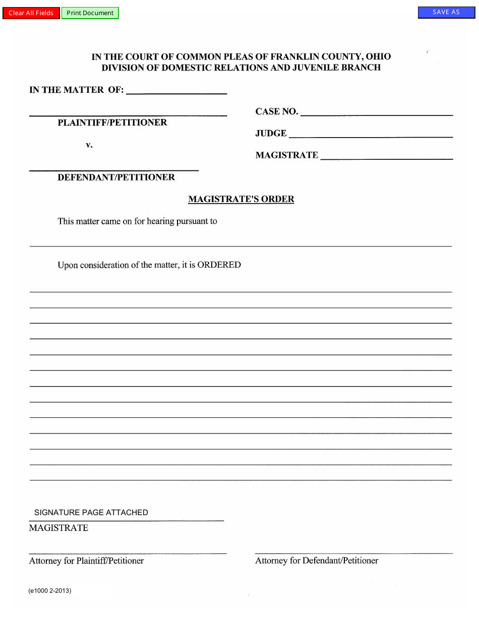 Form E1000 Magistrates Order - Franklin County, Ohio, Page 1