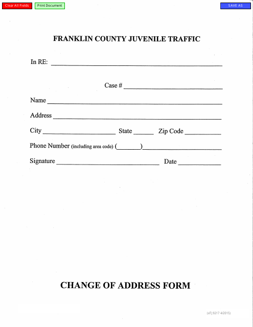Form eTJ9217 Change of Address Form - Franklin County, Ohio