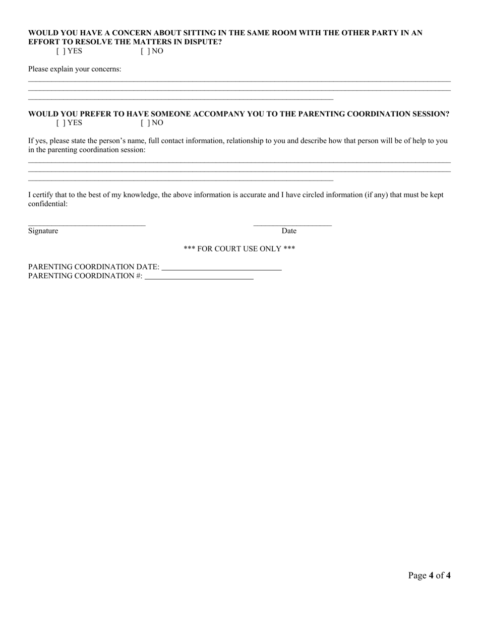 Parenting Coordination Intake Form - Franklin County, Ohio, Page 4