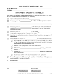 Document preview: Form 22.2 Entry Approving Settlement of a Minor's Claim - Warren County, Ohio
