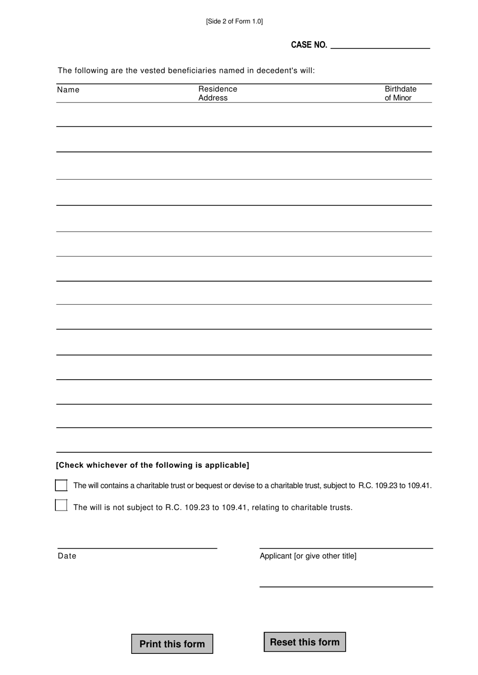 Form 1.0 - Fill Out, Sign Online and Download Fillable PDF, Warren ...