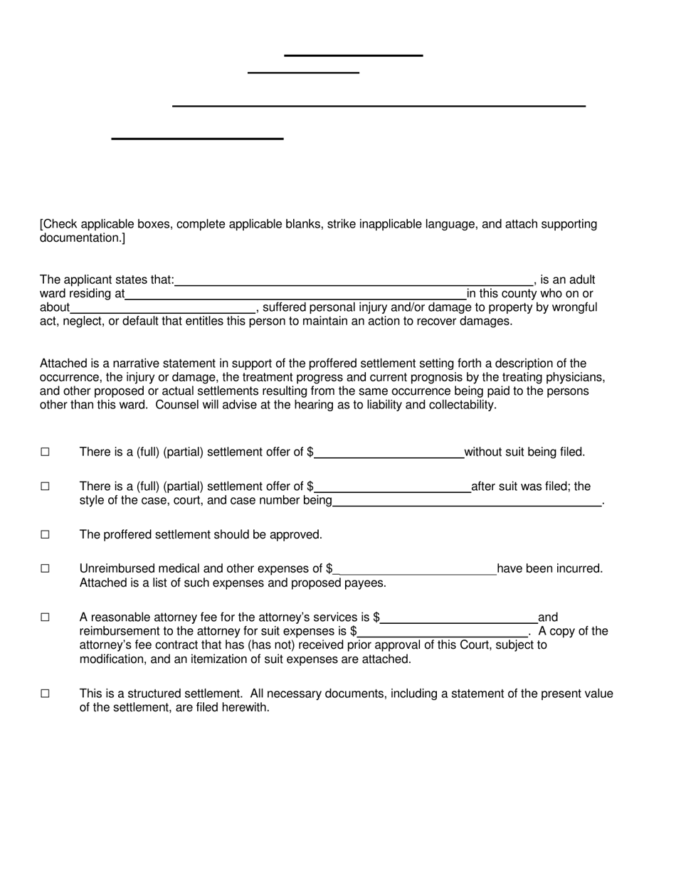 Form 22.5 Application to Settle a Claim of an Adult Ward - Warren County, Ohio, Page 1