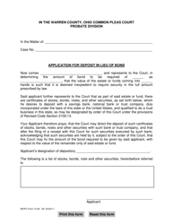 Document preview: WCPC Form 15.3A Application for Deposit in Lieu of Bond - Warren County, Ohio