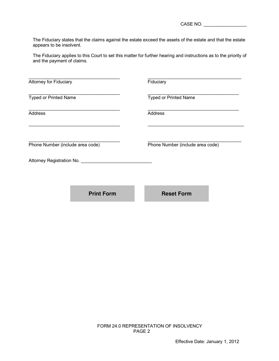 Form 24.0 Representation of Insolvency - Warren County, Ohio, Page 2