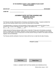 Document preview: Form 24.1 Judgment Entry Setting Hearing and Ordering Notice - Warren County, Ohio