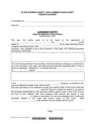 Document preview: WCPC Form 15.3B Judgment Entry Order for Deposit in Lieu of Bond - Warren County, Ohio