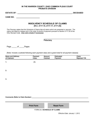 Document preview: Form 24.4 Insolvency Schedule of Claims - Warren County, Ohio