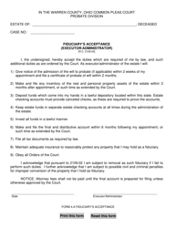 Document preview: Form 4.A Fiduciary's Acceptance (Executor/Administrator) - Warren County, Ohio