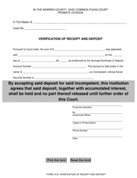 Document preview: Form 15.61 Verification of Receipt and Deposit - Warren County, Ohio