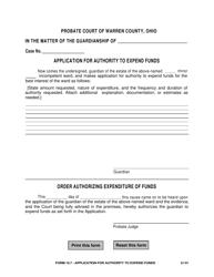 Document preview: Form 15.7 Application for Authority to Expend Funds - Warren County, Ohio