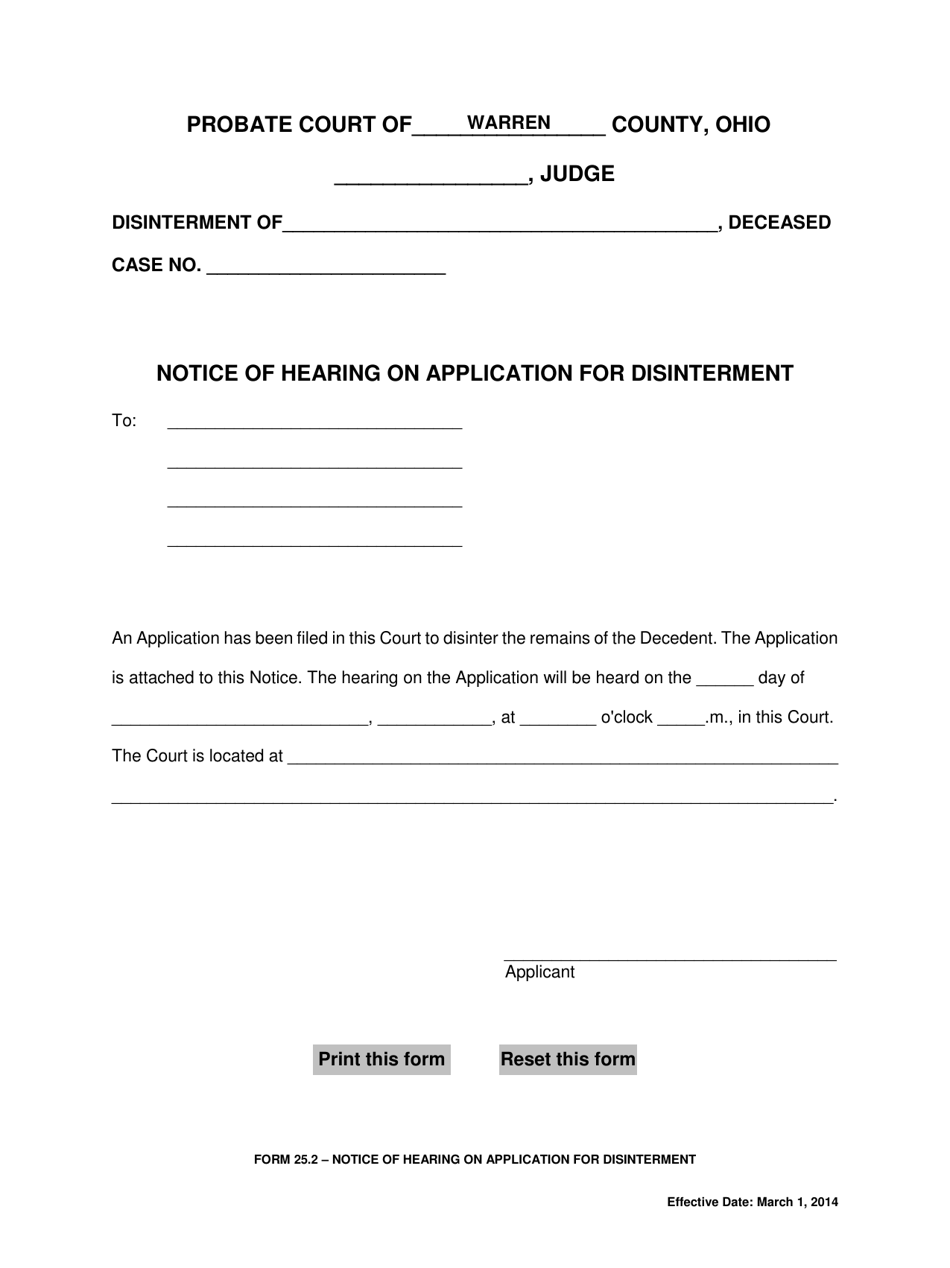 Form 25.2 - Fill Out, Sign Online and Download Fillable PDF, Warren ...