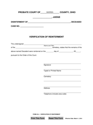Document preview: Form 25.4 Verification of Reinterment - Warren County, Ohio