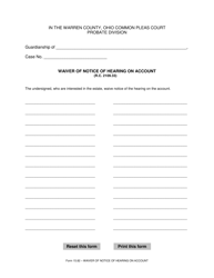 Document preview: Form 15.82 Waiver of Notice of Hearing on Account - Warren County, Ohio
