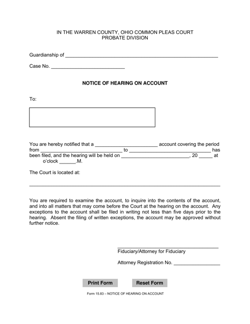 Form 15.83 Notice of Hearing on Account - Warren County, Ohio