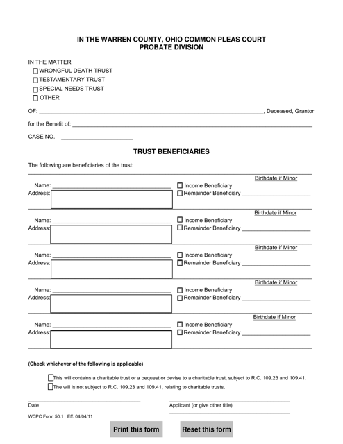 WCPC Form 50.1 Trust Beneficiaries - Warren County, Ohio