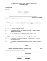 Document preview: Form 15.9 Oath of Guardian - Warren County, Ohio
