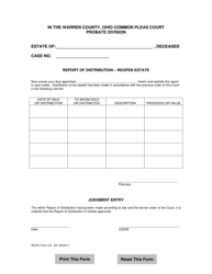 Document preview: WCPC Form 4.8 Report of Distribution - Reopen Estate - Warren County, Ohio