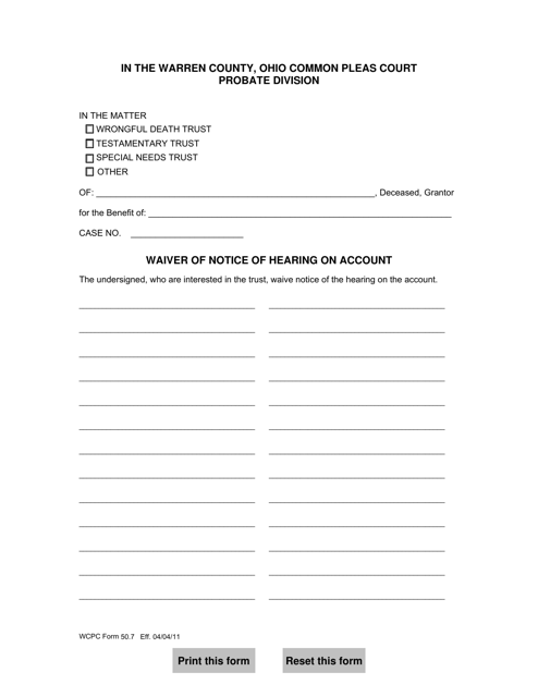 WCPC Form 50.7  Printable Pdf