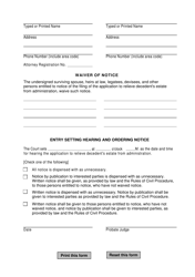 Form 5.0 Application to Relieve Estate From Administration - Warren County, Ohio, Page 2