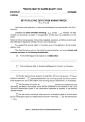 Form 5.6 Entry Relieving Estate From Administration - Warren County, Ohio