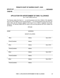 Form 7.2 Application for Apportionment of Family Allowance - Warren County, Ohio