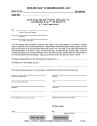 Form 8.0 Citation to Surviving Spouse to Exercise Elective Rights - Warren County, Ohio