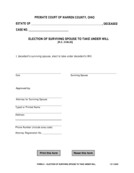 Document preview: Form 8.1 Election of Surviving Spouse to Take Under Will - Warren County, Ohio