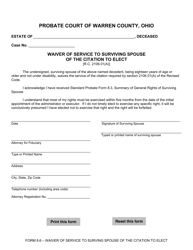 Document preview: Form 8.6 Waiver of Service to Surviving Spouse of the Citation to Elect - Warren County, Ohio
