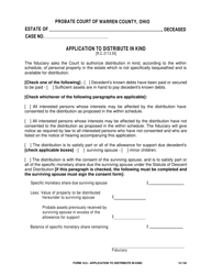 Document preview: Form 10.0 Application to Distribute in Kind - Warren County, Ohio