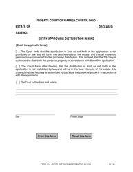 Document preview: Form 10.1 Entry Approving Distribution in Kind - Warren County, Ohio