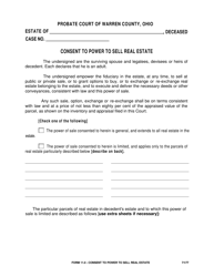 Document preview: Form 11.0 Consent to Power to Sell Real Estate - Warren County, Ohio