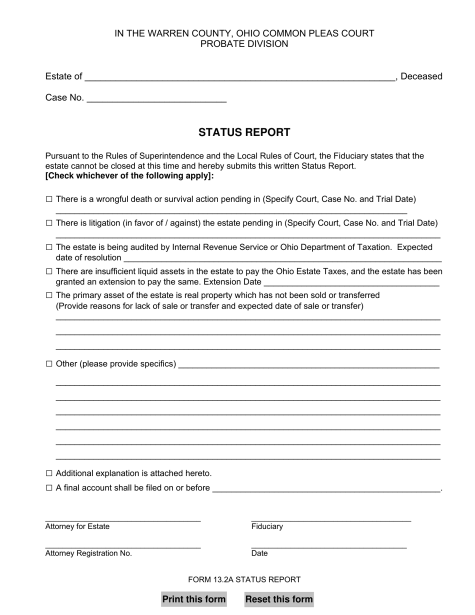 Form 13.2A Status Report - Warren County, Ohio, Page 1